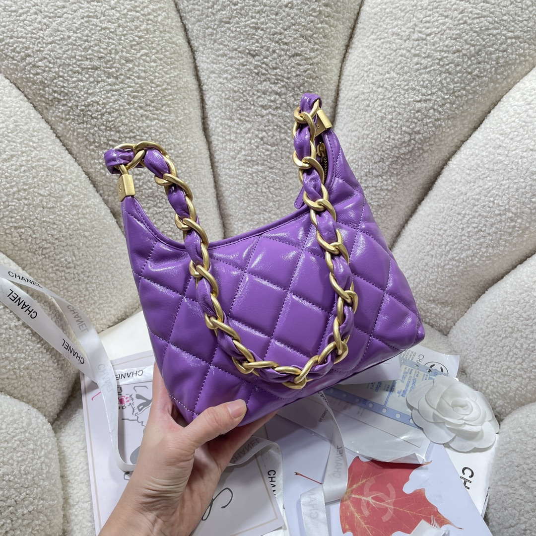 Chanel AS4922 Small Hobo Shiny Lambskin & Gold-Tone Metal Purple - Default Title - View 4