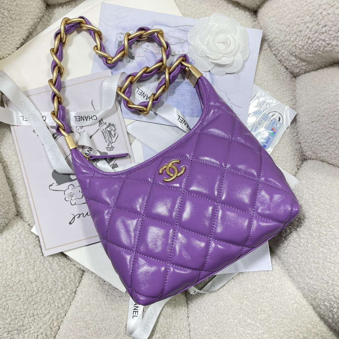 Chanel AS4922 Small Hobo Shiny Lambskin & Gold-Tone Metal Purple