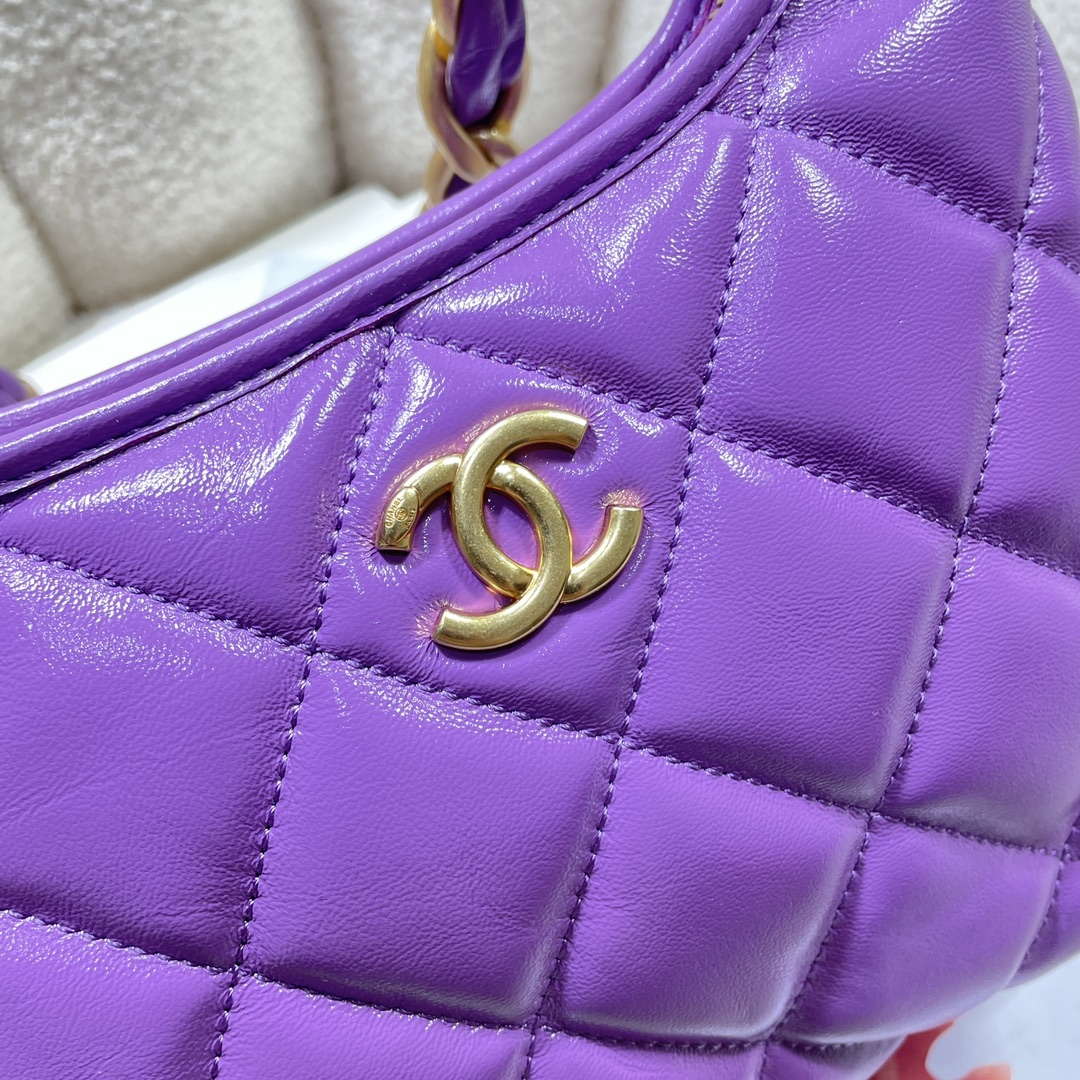 Chanel AS4922 Small Hobo Shiny Lambskin & Gold-Tone Metal Purple - Default Title - View 6