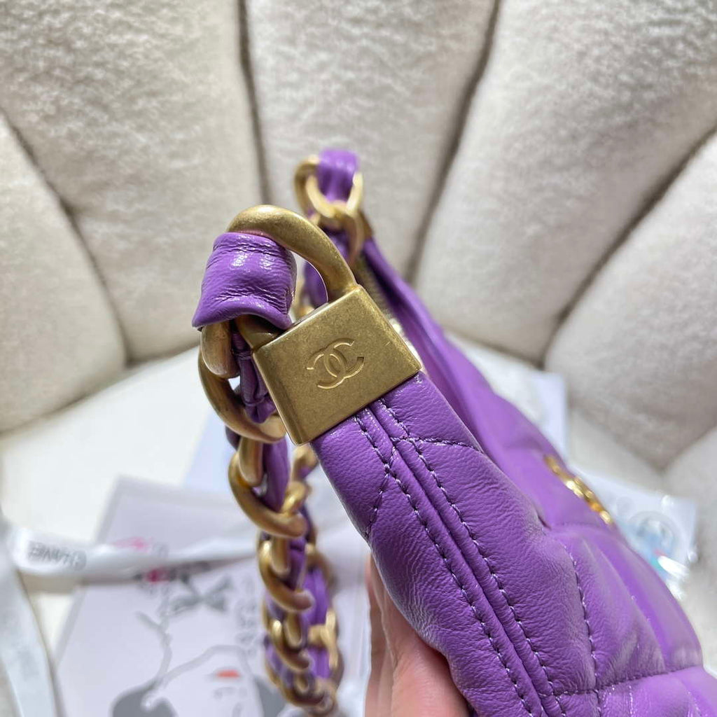 Chanel AS4922 Small Hobo Shiny Lambskin & Gold-Tone Metal Purple