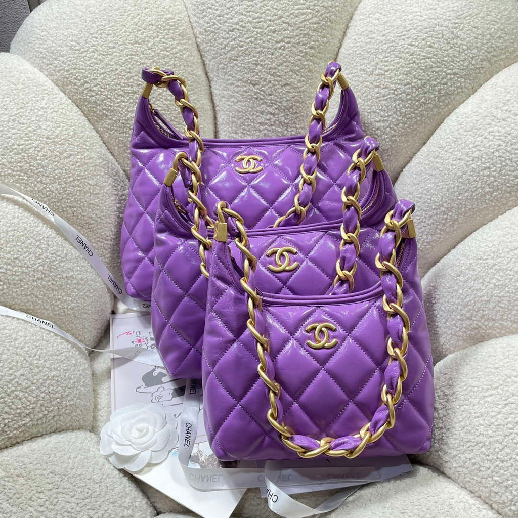 Chanel AS4922 Small Hobo Shiny Lambskin & Gold-Tone Metal Purple
