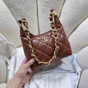 Chanel AS4922 Small Hobo Shiny Lambskin & Gold-Tone Metal Brown - Default Title - View 2