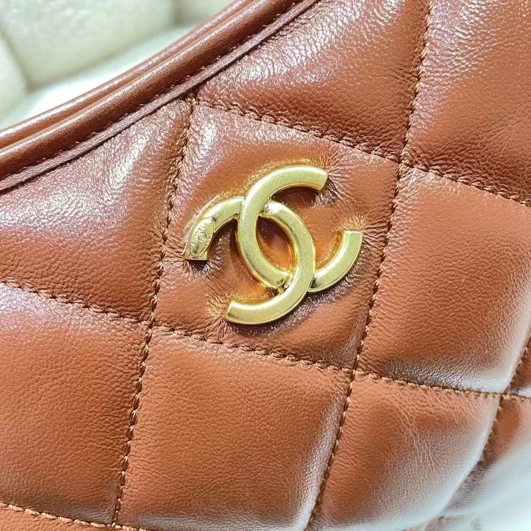 Chanel AS4922 Small Hobo Shiny Lambskin & Gold-Tone Metal Brown - Default Title - View 6
