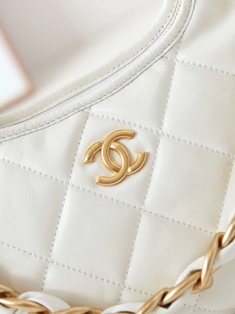 Chanel AS4922 Small Hobo Shiny Lambskin & Gold-Tone Metal White