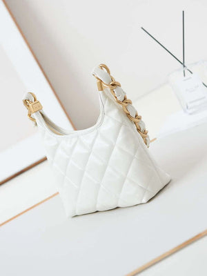 Chanel AS4922 Small Hobo Shiny Lambskin & Gold-Tone Metal White - Default Title - View 4