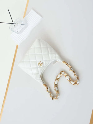 Chanel AS4922 Small Hobo Shiny Lambskin & Gold-Tone Metal White - Default Title - View 7