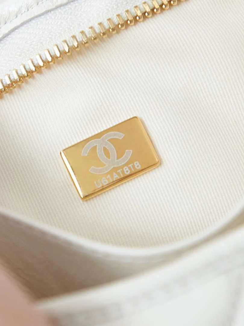 Chanel AS4922 Small Hobo Shiny Lambskin & Gold-Tone Metal White