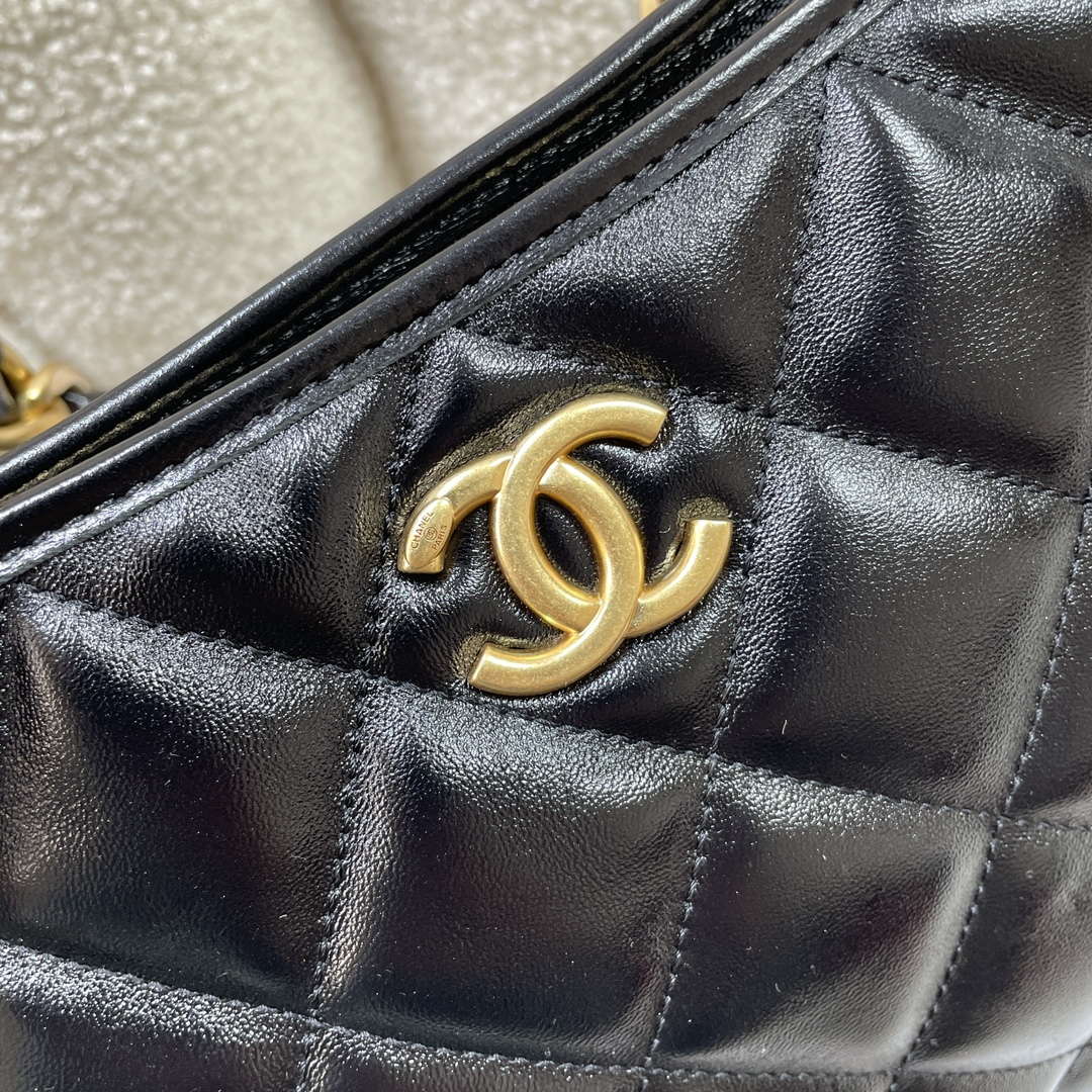 Chanel AS4923 Large Hobo Shiny Lambskin & Gold-Tone Metal Black - Default Title - View 6