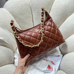 Chanel AS4923 Large Hobo Shiny Lambskin & Gold-Tone Metal Brown - Default Title - View 2