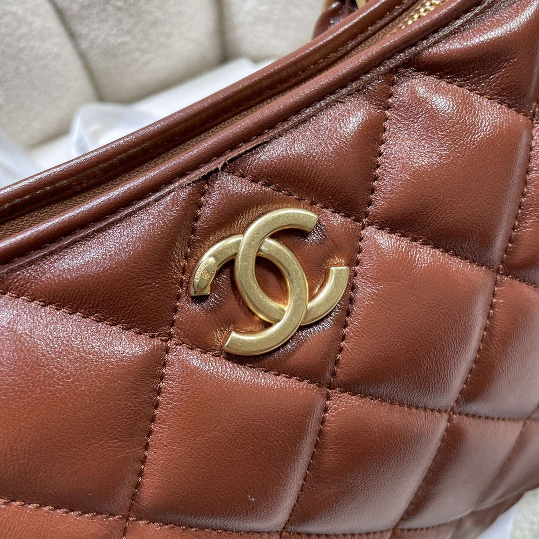 Chanel AS4923 Large Hobo Shiny Lambskin & Gold-Tone Metal Brown - Default Title - View 6