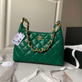 Chanel AS4923 Large Hobo Shiny Lambskin & Gold-Tone Metal Dark Green