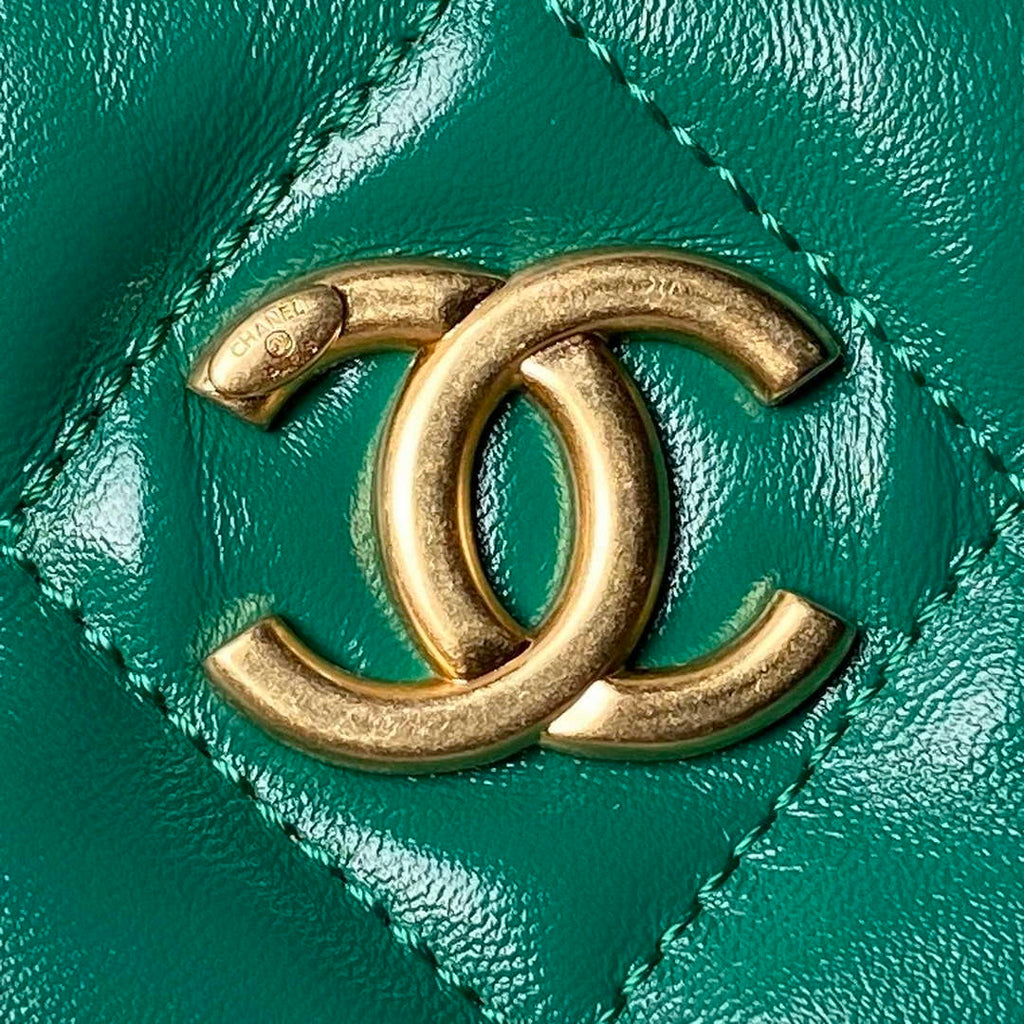 Chanel AS4923 Large Hobo Shiny Lambskin & Gold-Tone Metal Dark Green