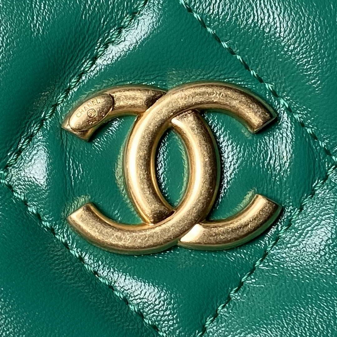 Chanel AS4923 Large Hobo Shiny Lambskin & Gold-Tone Metal Dark Green - Default Title - View 3