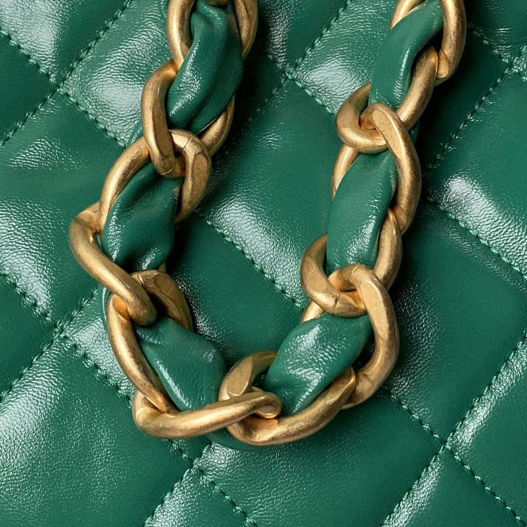 Chanel AS4923 Large Hobo Shiny Lambskin & Gold-Tone Metal Dark Green
