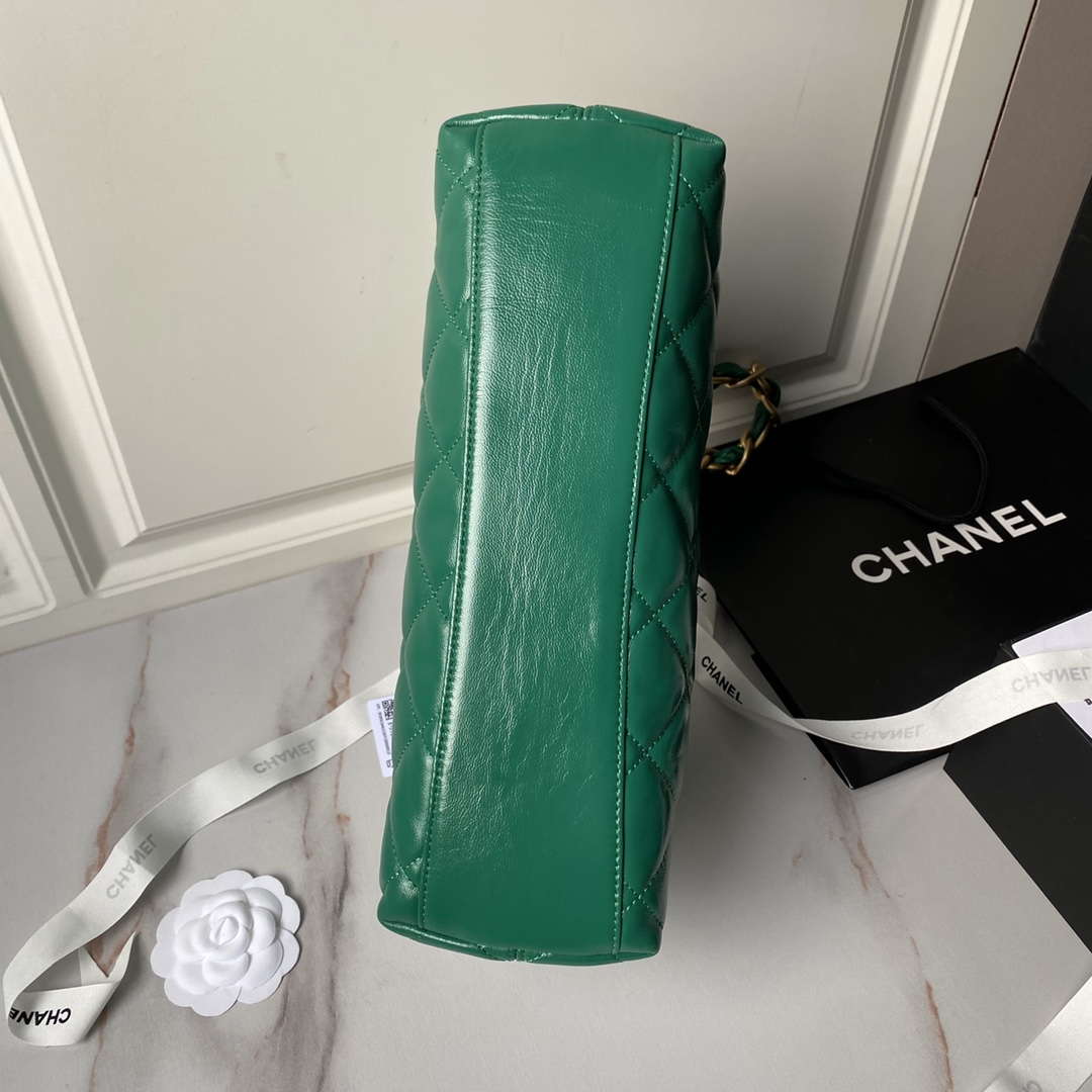 Chanel AS4923 Large Hobo Shiny Lambskin & Gold-Tone Metal Dark Green