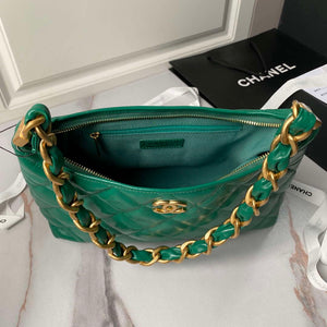Chanel AS4923 Large Hobo Shiny Lambskin & Gold-Tone Metal Dark Green - Default Title - View 7