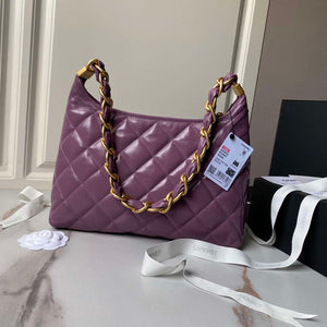 Chanel AS4923 Large Hobo Shiny Lambskin & Gold-Tone Metal Dark Purple - Default Title - View 2