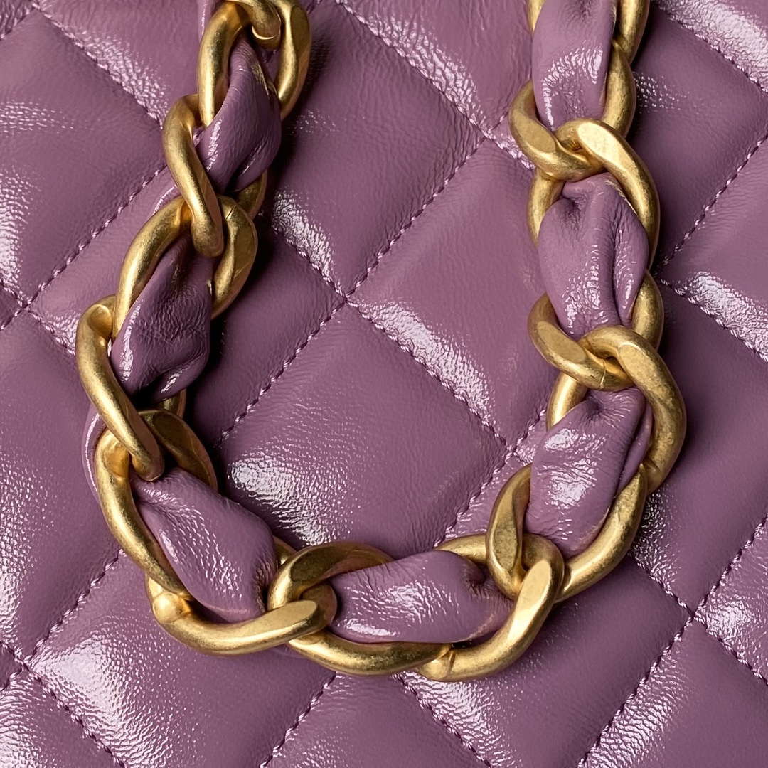 Chanel AS4923 Large Hobo Shiny Lambskin & Gold-Tone Metal Dark Purple
