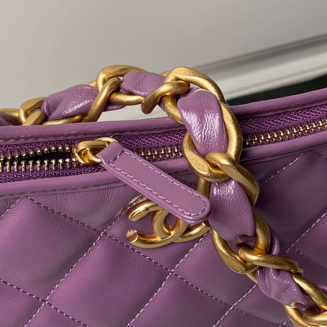 Chanel AS4923 Large Hobo Shiny Lambskin & Gold-Tone Metal Dark Purple