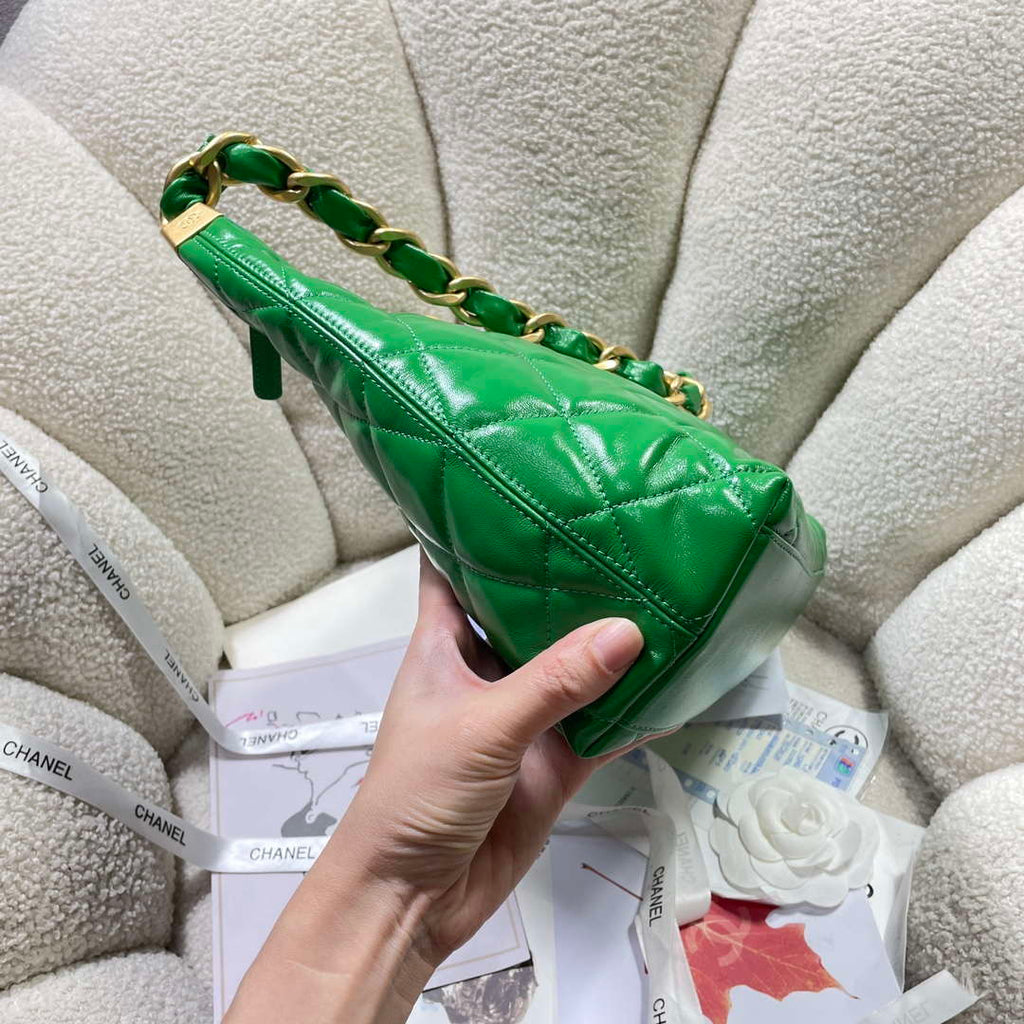 Chanel AS4923 Large Hobo Shiny Lambskin & Gold-Tone Metal Green