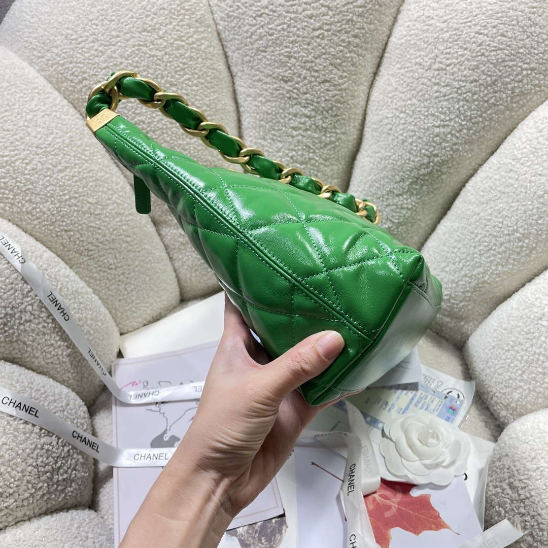 Chanel AS4923 Large Hobo Shiny Lambskin & Gold-Tone Metal Green - Default Title - View 3