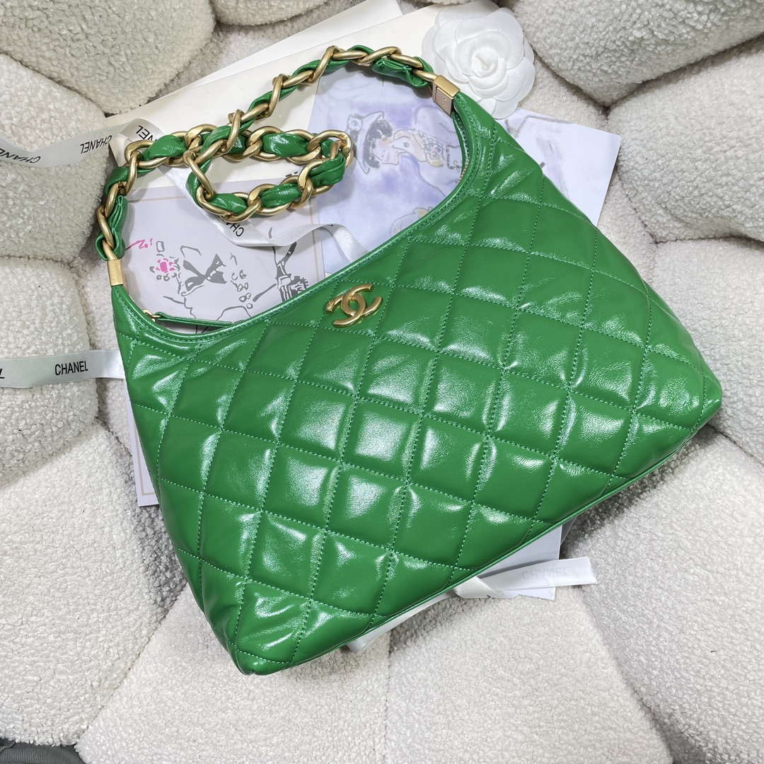 Chanel AS4923 Large Hobo Shiny Lambskin & Gold-Tone Metal Green - Default Title - View 5