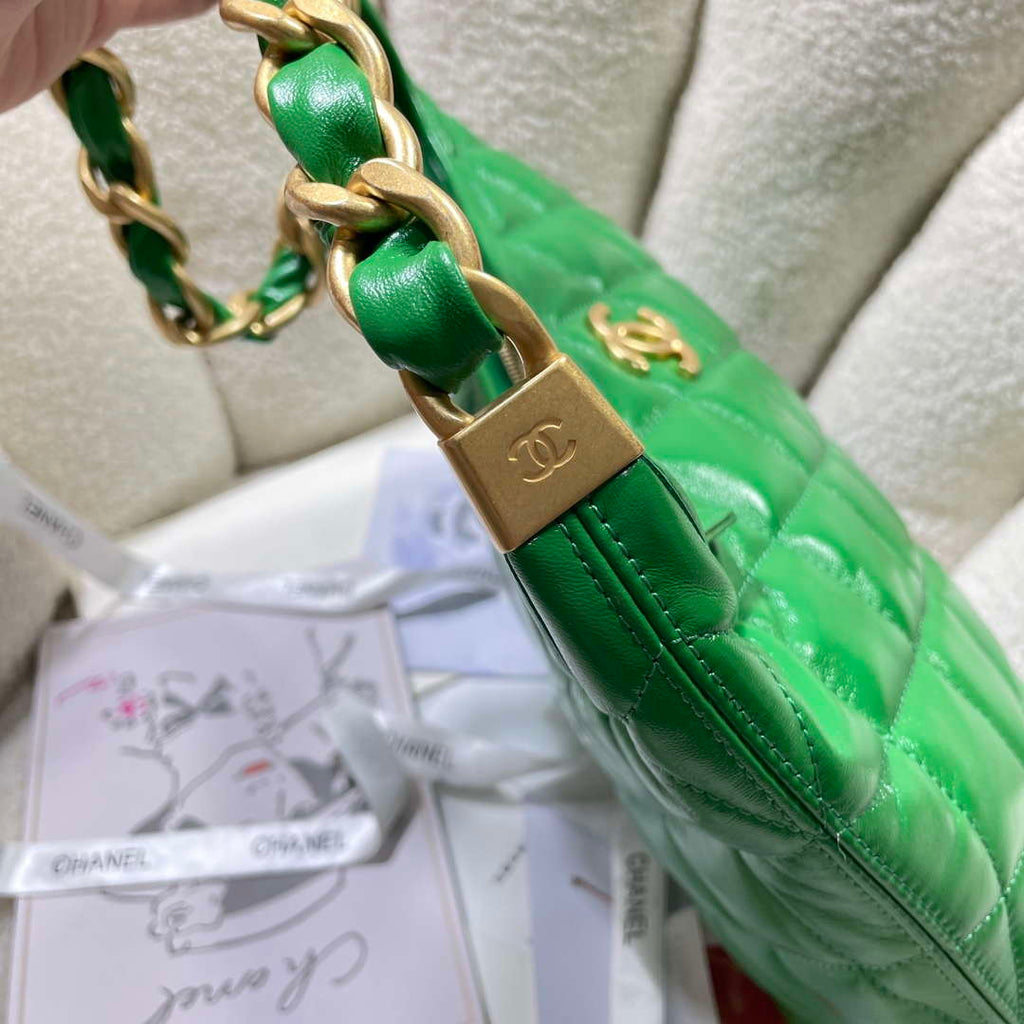 Chanel AS4923 Large Hobo Shiny Lambskin & Gold-Tone Metal Green