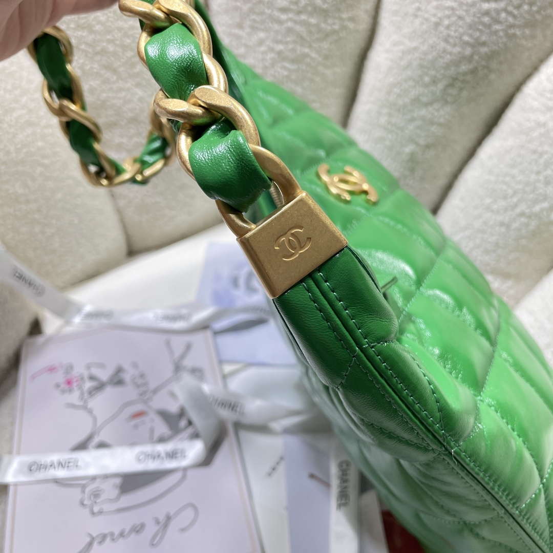 Chanel AS4923 Large Hobo Shiny Lambskin & Gold-Tone Metal Green - Default Title - View 7