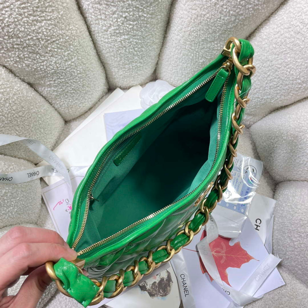Chanel AS4923 Large Hobo Shiny Lambskin & Gold-Tone Metal Green