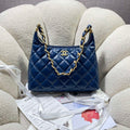Chanel AS4923 Large Hobo Shiny Lambskin & Gold-Tone Metal Navy Blue - Default Title - View 1