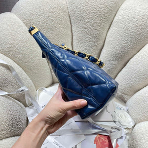 Chanel AS4923 Large Hobo Shiny Lambskin & Gold-Tone Metal Navy Blue - Default Title - View 3