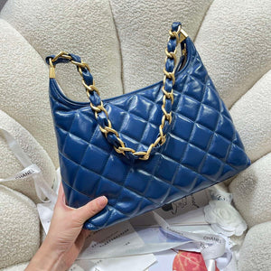 Chanel AS4923 Large Hobo Shiny Lambskin & Gold-Tone Metal Navy Blue - Default Title - View 4