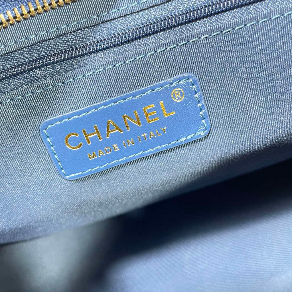 Chanel AS4923 Large Hobo Shiny Lambskin & Gold-Tone Metal Navy Blue