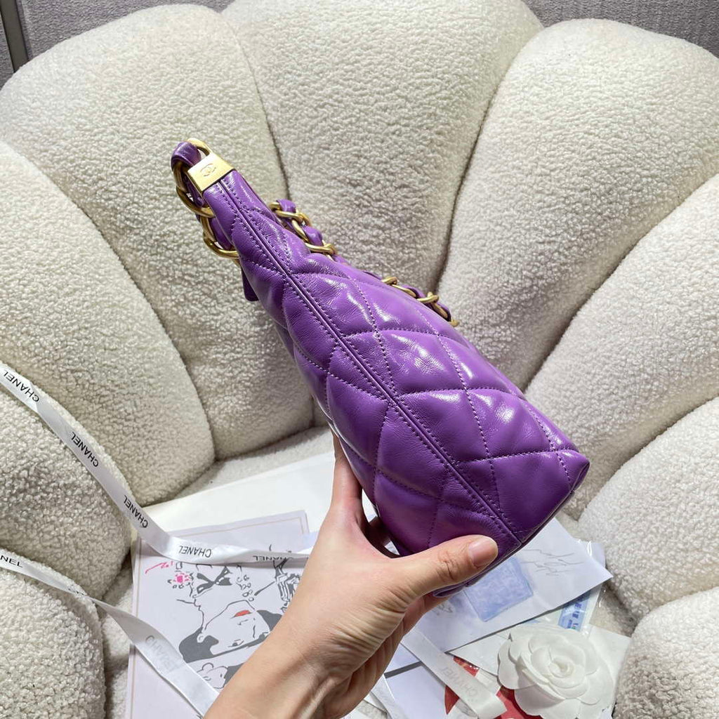 Chanel AS4923 Large Hobo Shiny Lambskin & Gold-Tone Metal Purple
