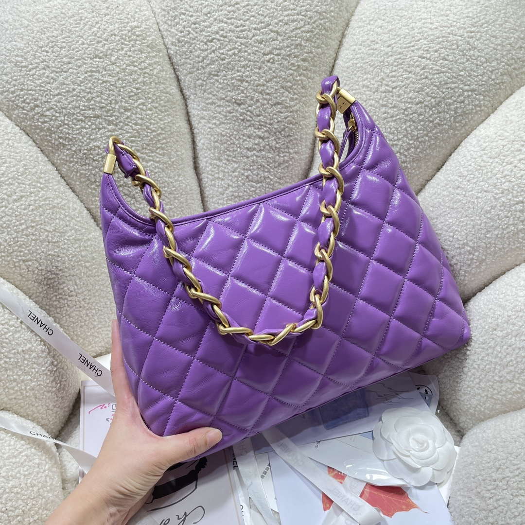 Chanel AS4923 Large Hobo Shiny Lambskin & Gold-Tone Metal Purple