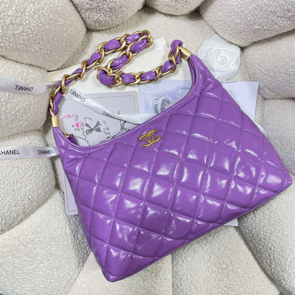 Chanel AS4923 Large Hobo Shiny Lambskin & Gold-Tone Metal Purple