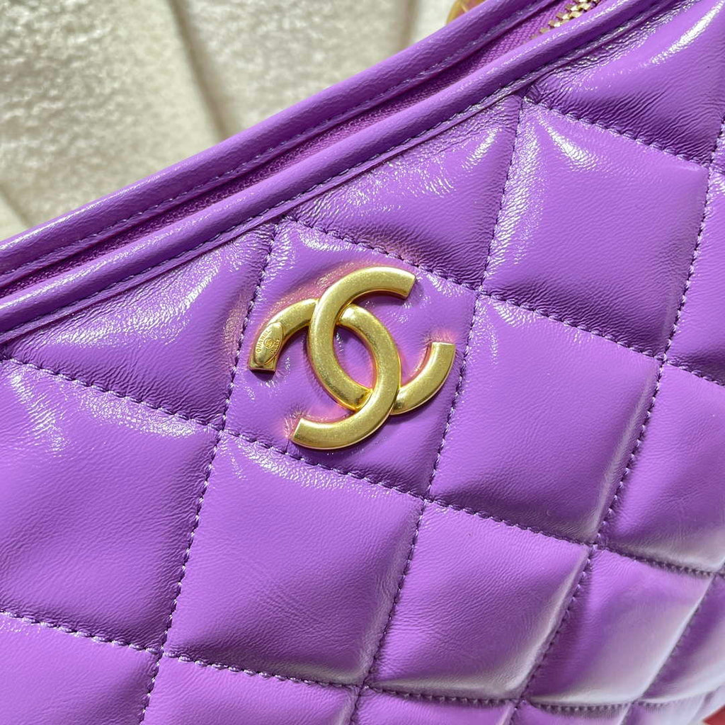 Chanel AS4923 Large Hobo Shiny Lambskin & Gold-Tone Metal Purple