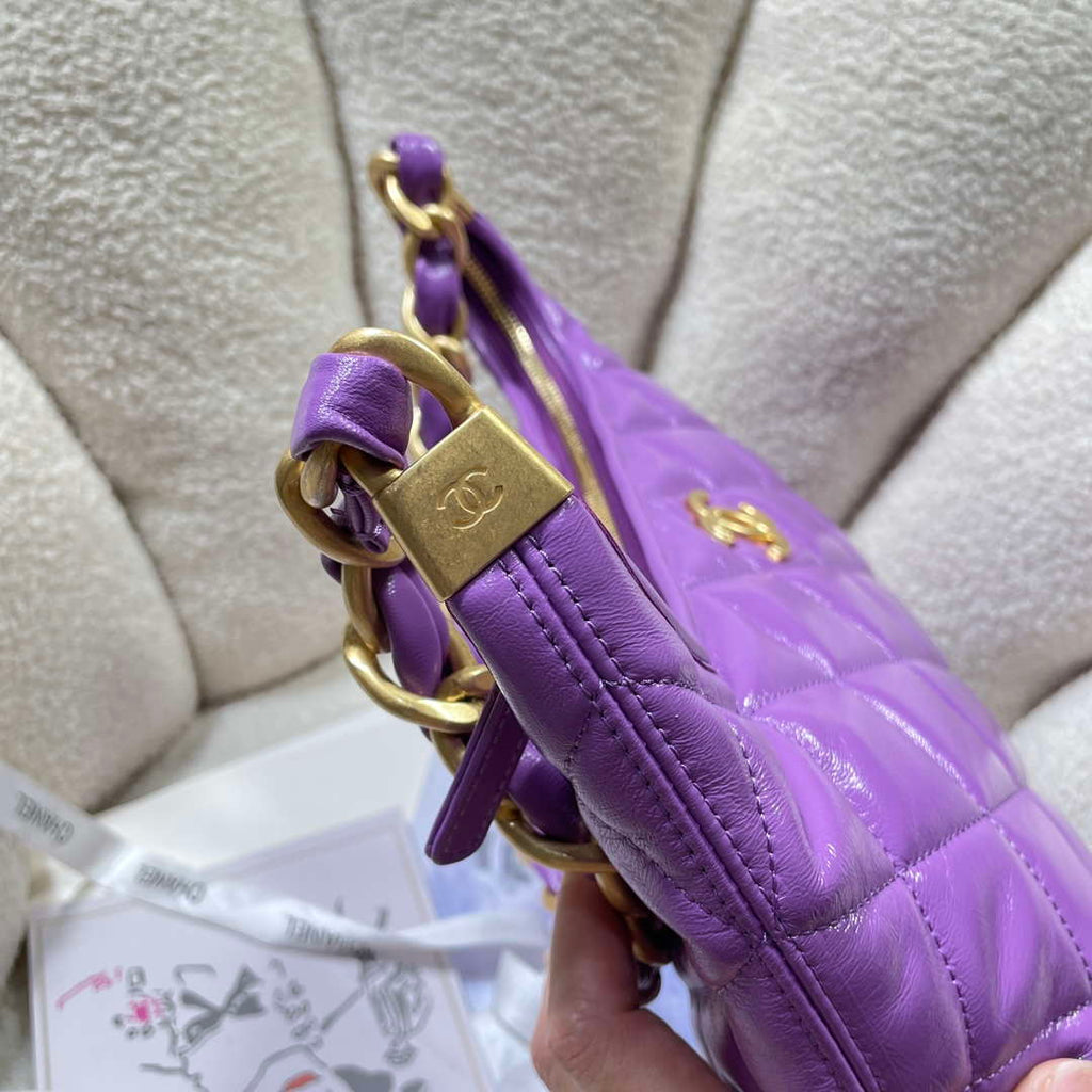 Chanel AS4923 Large Hobo Shiny Lambskin & Gold-Tone Metal Purple