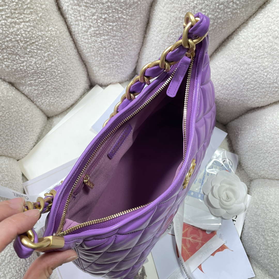 Chanel AS4923 Large Hobo Shiny Lambskin & Gold-Tone Metal Purple - Default Title - View 8