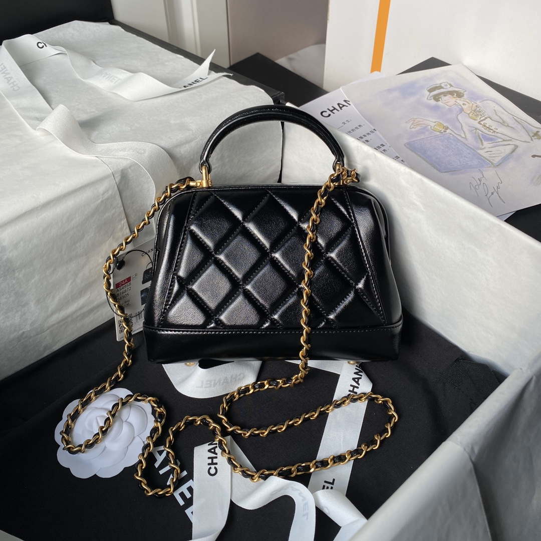 Chanel AS4958 Mini Flap bag With top handle Shiny Lambskin & Gold-Tone Metal Black - Default Title - View 2