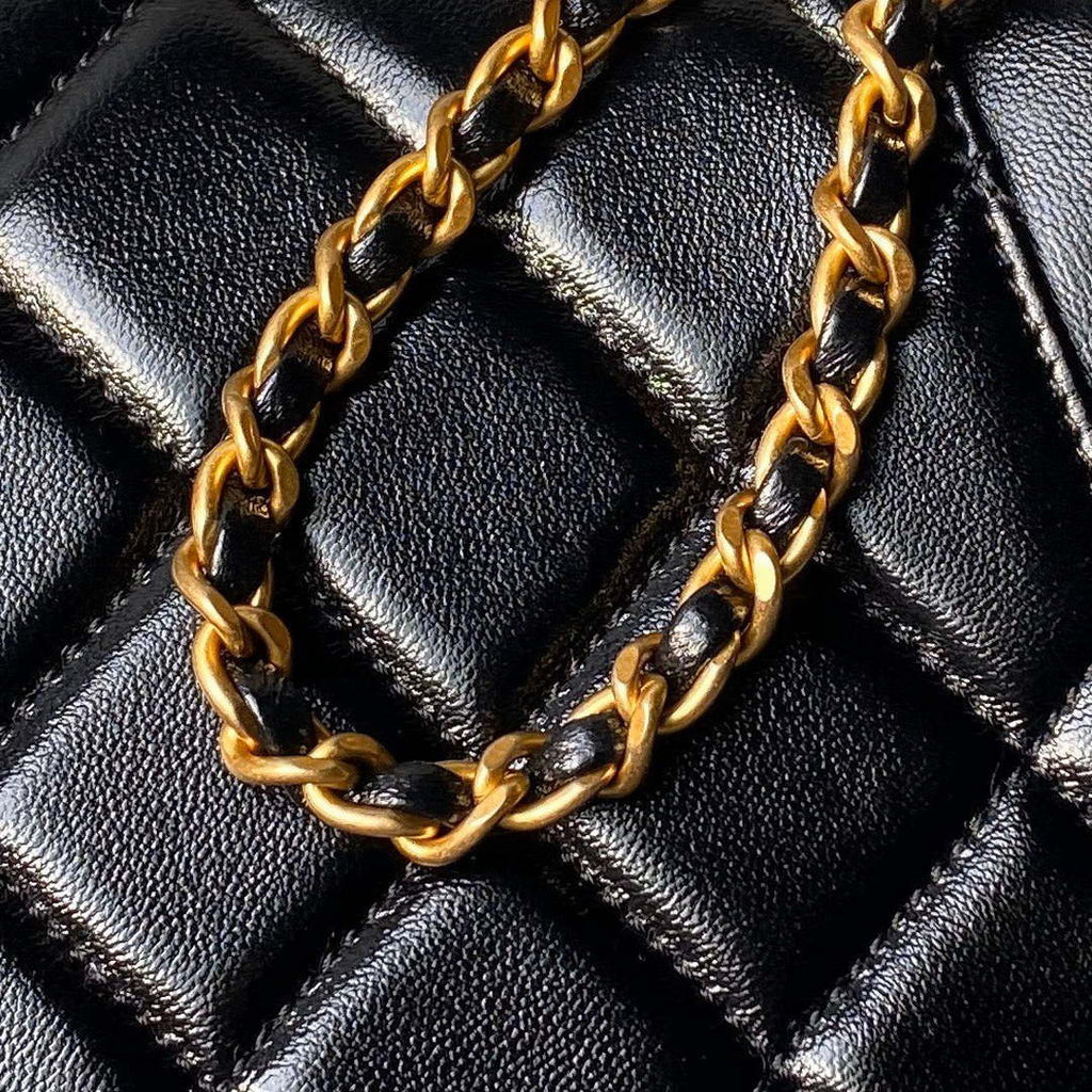 Chanel AS4958 Mini Flap bag With top handle Shiny Lambskin & Gold-Tone Metal Black