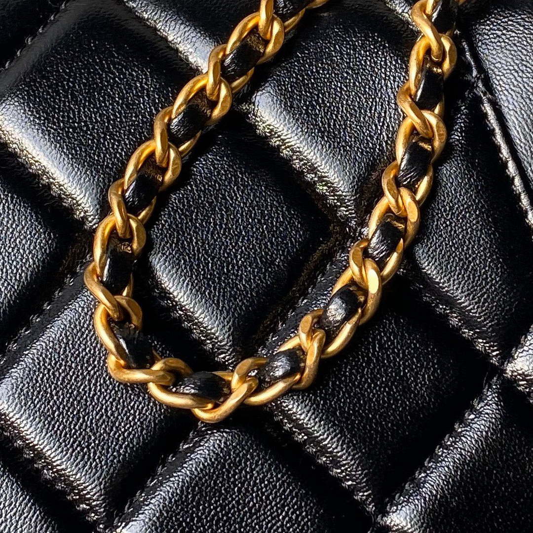 Chanel AS4958 Mini Flap bag With top handle Shiny Lambskin & Gold-Tone Metal Black - Default Title - View 3