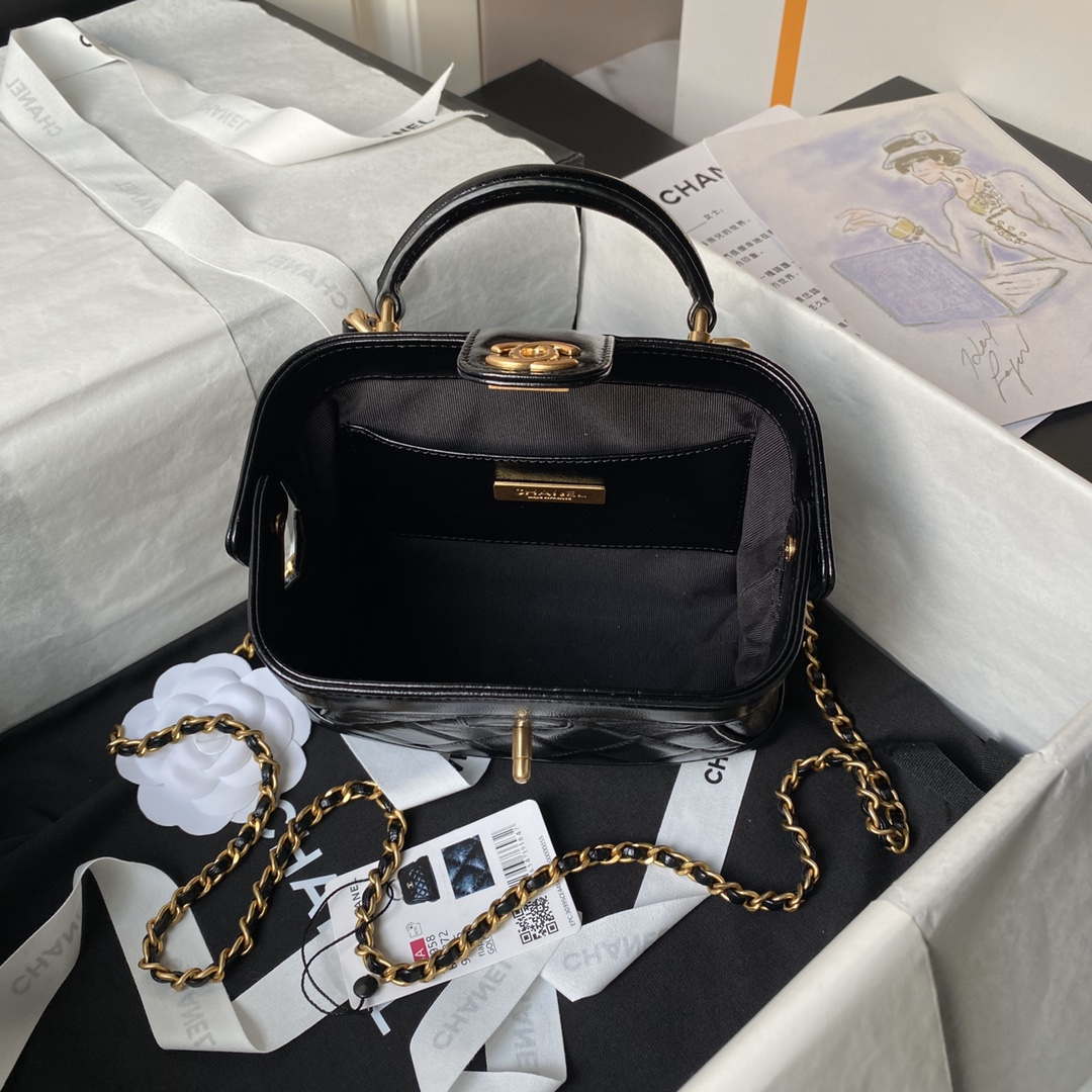 Chanel AS4958 Mini Flap bag With top handle Shiny Lambskin & Gold-Tone Metal Black - Default Title - View 6