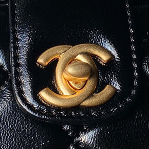 Chanel AS4958 Mini Flap bag With top handle Shiny Lambskin & Gold-Tone Metal Black - Default Title - View 9