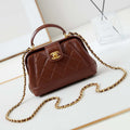 Chanel AS4958 Mini Flap bag With top handle Shiny Lambskin & Gold-Tone Metal Brown - Default Title - View 1