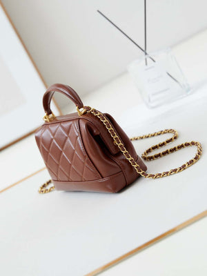 Chanel AS4958 Mini Flap bag With top handle Shiny Lambskin & Gold-Tone Metal Brown - Default Title - View 4