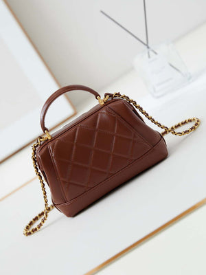 Chanel AS4958 Mini Flap bag With top handle Shiny Lambskin & Gold-Tone Metal Brown - Default Title - View 5