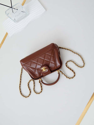 Chanel AS4958 Mini Flap bag With top handle Shiny Lambskin & Gold-Tone Metal Brown - Default Title - View 8