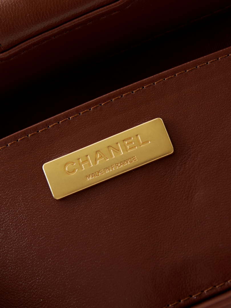 Chanel AS4958 Mini Flap bag With top handle Shiny Lambskin & Gold-Tone Metal Brown
