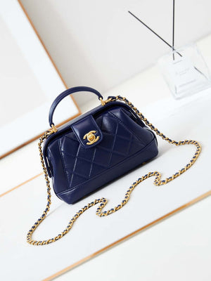 Chanel AS4958 Mini Flap bag With top handle Shiny Lambskin & Gold-Tone Metal Navy blue - Default Title - View 1
